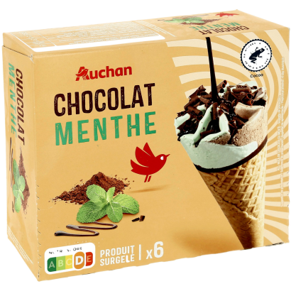 Auchan Kedvenc csokoládés és mentás ízű jégkrém (6x kb. 67,3 g) 404 g