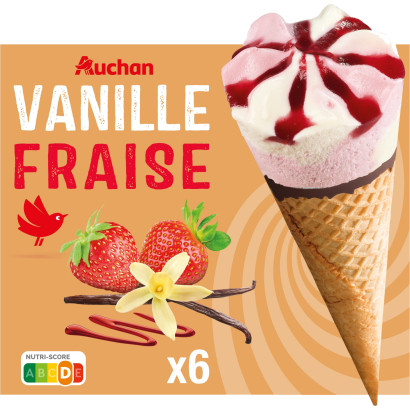 Auchan Kedvenc vanília-eper tölcséres fagylalt 6 db 423 g