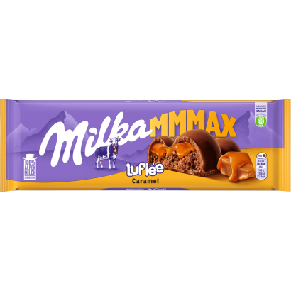 Milka Mmmax Luflée alpesi tej felhasználásával készült tejcsokoládé karamell töltelékkel 250 g
