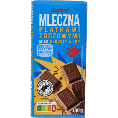 Auchan Kedvenc tejcsokoládé ropogós gabonapehellyel 100 g