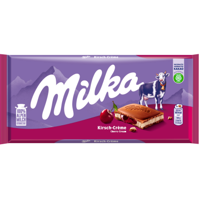 Milka alpesi tejcsokoládé meggyízű tejes krémtöltelékkel és meggyes gyümölcskrémmel 100 g