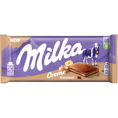 Milka Creme Hazelnut alpesi tej felhasználásával készült tejcsokoládé mogyorós krémtöltelékkel 85 g