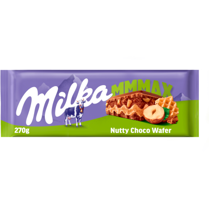 Milka MMMAX tejcsokoládé ostyával, mogyorós krémtöltelékkel és mogyoródarabokkal 270 g