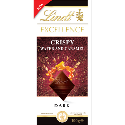 Lindt Excellence étcsokoládé ropogós ostya darabokkal és karamell darabokkal 100 g