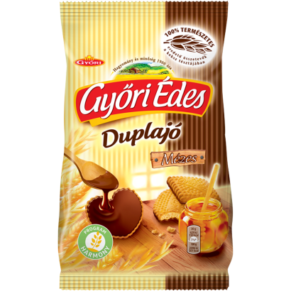 Győri Édes Duplajó kakaós bevonómasszával talpán mártott, omlós, mézes keksz 150 g