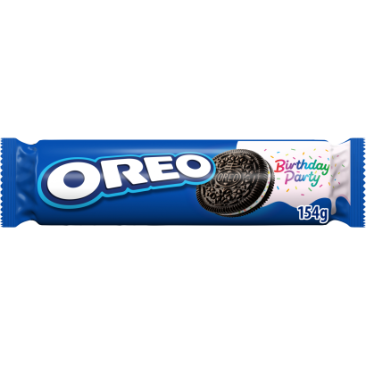 Oreo Birthday Party karamellízű töltelékkel töltött kakaós keksz színes dekorációs pelyhekkel 154 g