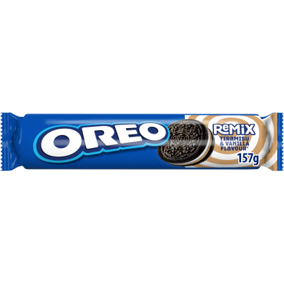 Oreo Remix vaníliaízű és tiramisuízű töltelékkel töltött kakaós keksz 157 g