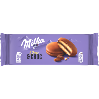 Milka Choc & Choc alpesi tejcsokoládéval mártott puha piskóta kakaós töltelékkel 150 g