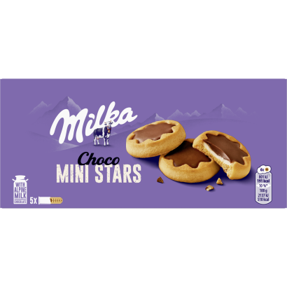 Milka Choco Mini Stars tejes krémmel töltött keksz tejcsokoládéval 185 g