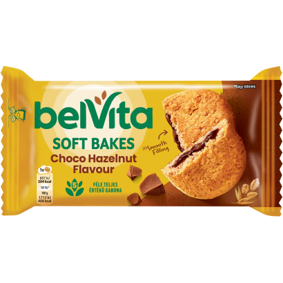 Belvita Soft Bakes gabonás, mogyoróízű keksz kakaós töltelékkel 50 g