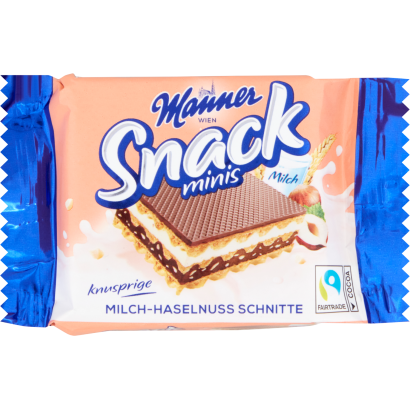 Manner Snack Minis ropogós ostyaszelet mogyorós és tejes krémmel töltve kakaós bevonómasszában 25 g