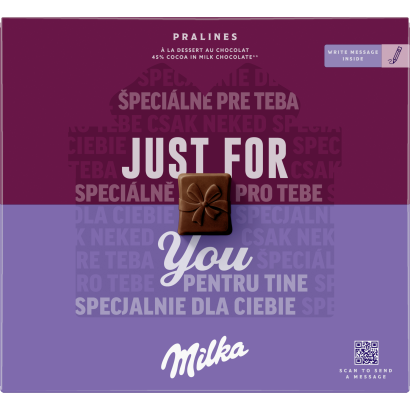 Milka Just for You magas kakaótartalmú tejcsokoládé praliné kakaós krémtöltelékkel 110 g