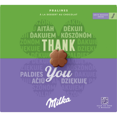 Milka Thank You alpesi tejcsokoládé praliné kakaós krémtöltelékkel 110 g