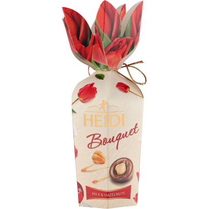 Heidi Bouquet tejcsokoládé praliné pralinékrém töltelékkel és egész karamellizált mogyoróval 120 g