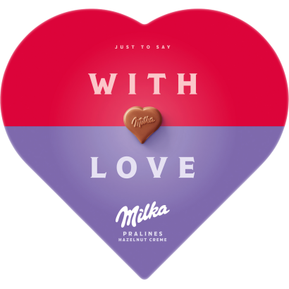 Milka I love Milka alpesi tejcsokoládé praliné mogyorós krémtöltelékkel 165 g