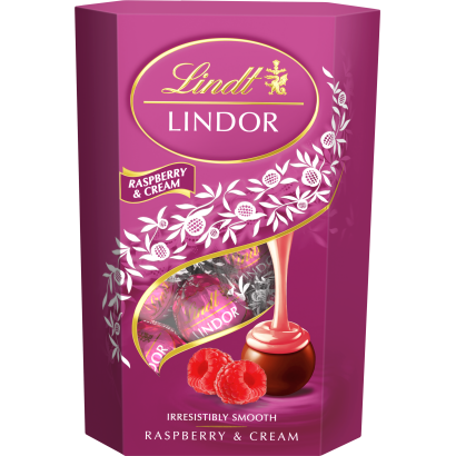 Lindt Lindor tejcsokoládé praliné lágyan olvadó málnás-tejszínes töltelékkel 200 g
