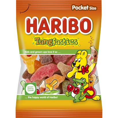 Haribo Tangfastics gyümölcsízű gumicukorka keverék, részben kóla ízesítéssel 100 g