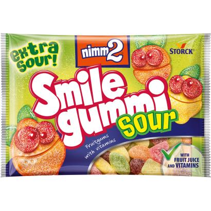 nimm2 Smilegummi Sour vegyes gyümölcs ízű savanyú gumicukorka vitaminokkal 100 g