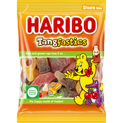Haribo Tangfastics savanyú gyümölcsízű gumicukorka keverék, részben kóla ízesítéssel 160 g
