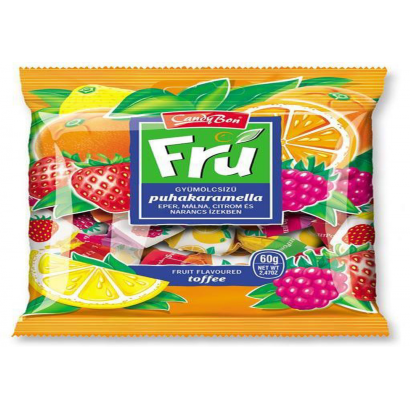 Candy Bon Fru gyümölcsízű puhakaramella eper-, citrom-, málna- és narancs ízekben 60 g