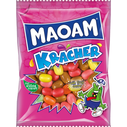 Maoam Kracher olvadó rágóbonbon-drazsé pezsgő porral töltve, részben kóla ízesítéssel 70 g