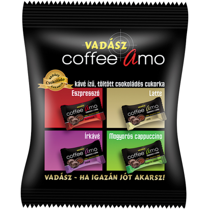 Vadász Coffee Amo 4 féle kávé ízű, töltött csokoládés cukorka 100 g