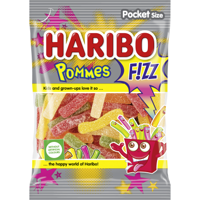Haribo Pommes savanyú, gyümölcsízű kandírozott gumicukorka 80 g