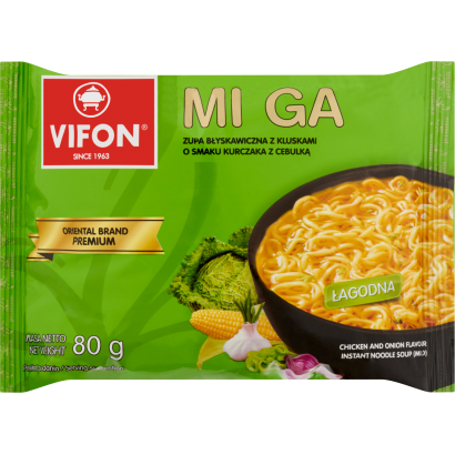 Vifon Mi Ga csirkehús és hagyma ízesítésű enyhe fűszerezésű instant tésztás leves 80 g
