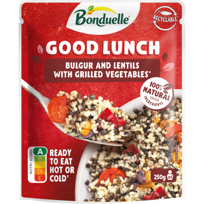 Bonduelle Good Lunch fekete beluga lencse, bulgur, zöldségek és koktélparadicsom keveréke 250 g