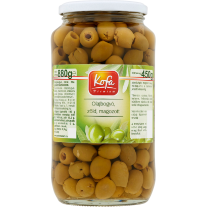 Kofa Premium zöld magozott olajbogyó 880 g