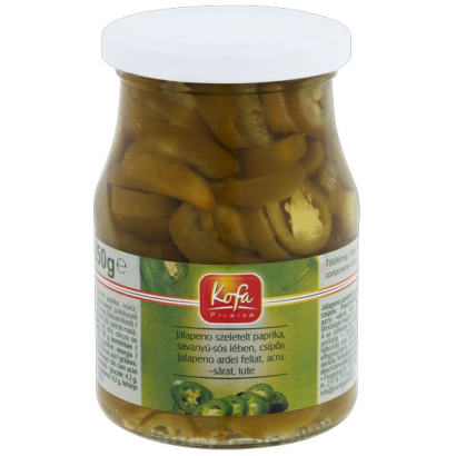 Kofa Premium csípős, szeletelt Jalapeno paprika savanyú-sós lében 350 g