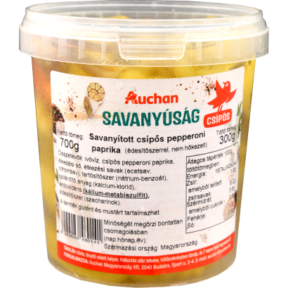 Auchan Kedvenc Savanyított Pepperoni paprika csípős vödrös 300 g