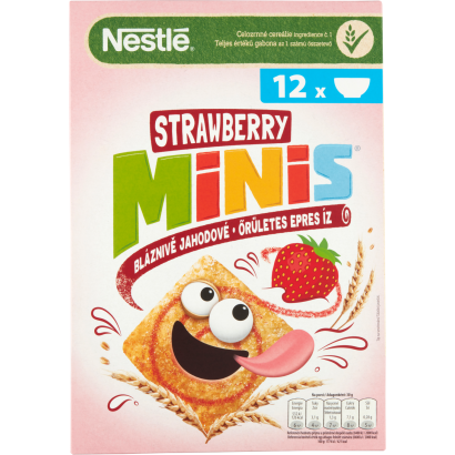 Nestlé Strawberry Minis ropogós, epres gabonapehely teljes kiőrlésű búzával 375 g