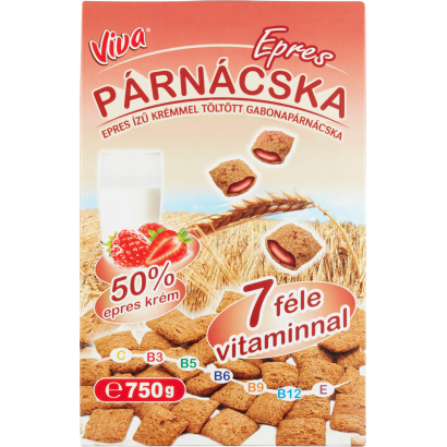 Viva epres ízű krémmel töltött gabonapehely párnácska 750 g