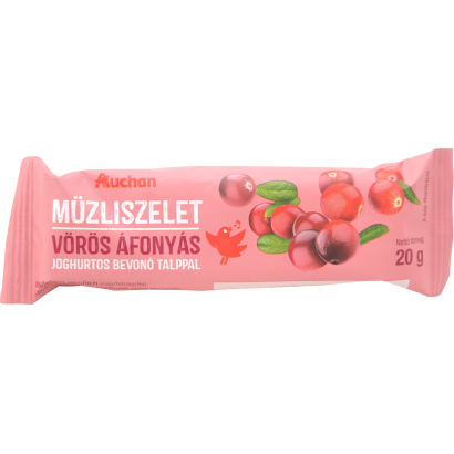 Auchan Kedvenc vörös áfonyás müzliszelet joghurtos bevonó talppal 20 g
