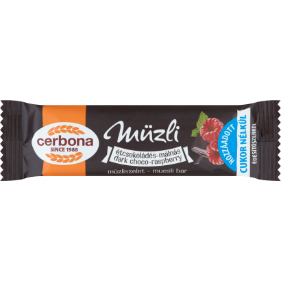 Cerbona étcsokoládés-málnás müzliszelet hozzáadott cukor nélkül, édesítőszerrel 20 g