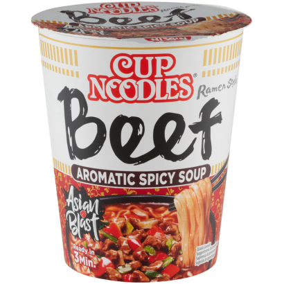 Nissin Cup Noodles fűszeres instant tésztaleves, marha ízesítéssel ázsiai módra 64 g