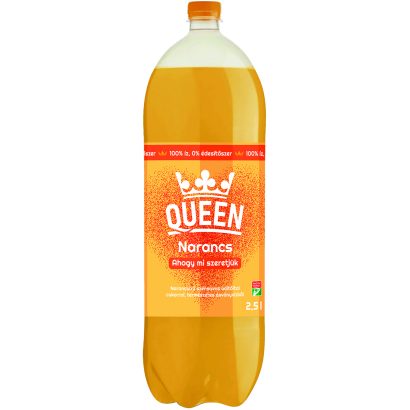 Queen narancsízű szénsavas üdítőital cukorral, természetes ásványvízből 2,5 l