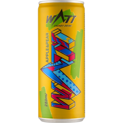 Watt alma- és körteízű, szénsavas energiaital koffeinnel és vitaminokkal 250 ml