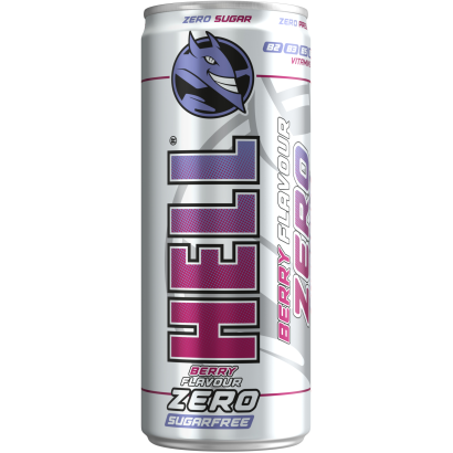 HELL Zero tutti-frutti- és bogyós gyümölcsízű, koffeintartalmú, szénsavas, alkoholmentes ital 250 ml