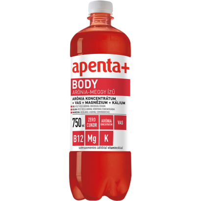 Apenta+ Body arónia-meggy ízű szénsavmentes energiamentes üdítőital édesítőszerekkel 750 ml