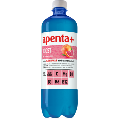 Apenta+ Boost pink grapefruit ízű, enyhén szénsavas, energiamentes üdítőital édesítőszerekkel 750 ml