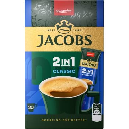 Jacobs 2in1 Classic azonnal oldódó kávéitalpor kávéfehérítővel 20 x 12,4 g (248 g)