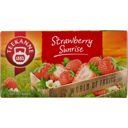 Teekanne World of Fruits Strawberry Sunrise eper ízesítésű gyümölcstea keverék 20 filter 50 g