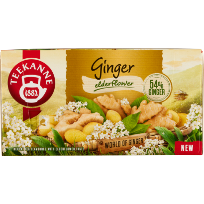 Teekanne World of Ginger bodzavirág ízesítésű gyömbértea keverék 20 filter 35 g