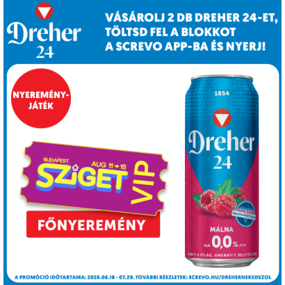 Dreher 24 Málna alkoholmentes világos sör és málna ízű ital keveréke édesítőszerrel 0,0% 0,5 l