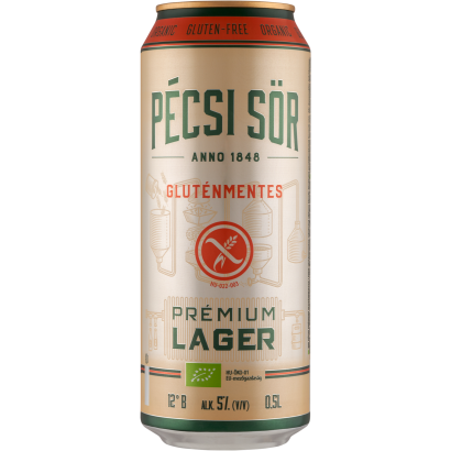 Pécsi Sör Prémium Lager gluténmentes minőségi világos biosör 5% 0,5 l