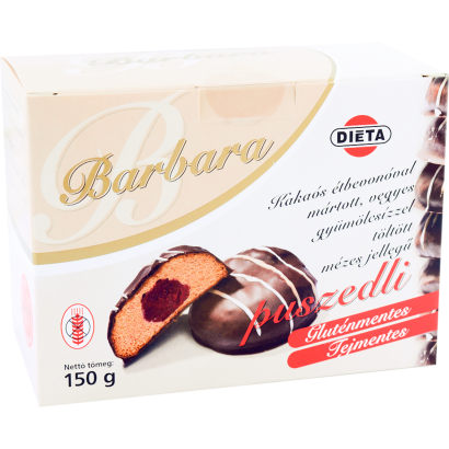 Barbara kakaós étbevonóval mártott, vegyes gyümölcsízzel töltött, mézes jellegű puszedli 150 g