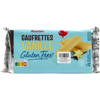 Auchan Kedvenc Gluténmentes töltött ostya vaníliás ízű töltelékkel 125 g
