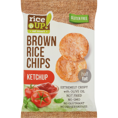 RiceUp! Eat Smart teljes kiőrlésű barna rizs chips ketchup ízesítéssel 60 g